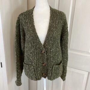JustFab Heather Olive Super Soft Textured Cardigan Sz L